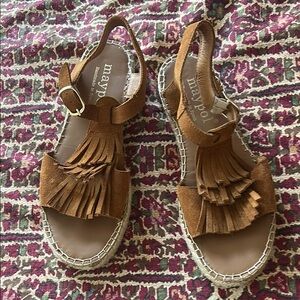Maypol Tan Fringe Sandals with Adjustable Ankle Straps size 39